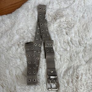 Silver Mesh Grommet Belt - Adjustable Metal Buckle